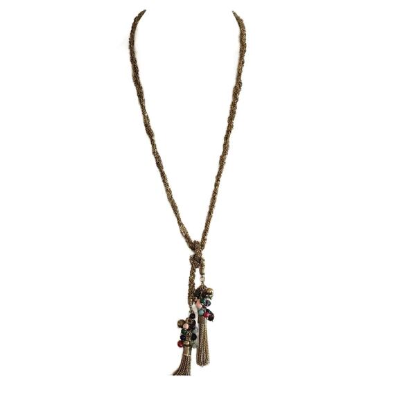 Etruscan Revival Tassel Lariat Necklace with Beads, 1960s, RARE - Picture 9 of 10